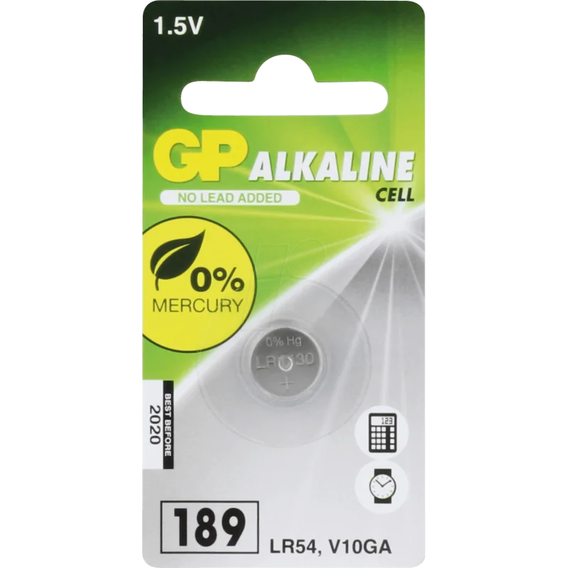 Батарейка LR54, V10GA, D189A, LR1130, L1131, AG10 GP, 1,5B