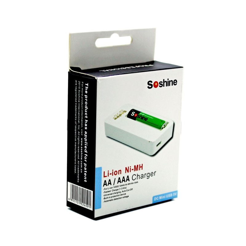 Soshine F3 зарядное устройство для аккумуляторов Li-ion 14500, 10400 и Ni-MH AA, AAA