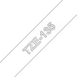 Kleebiseprinteri lint Brother TZE135 12mm x 8m, valge kiri läbipaistval taustal