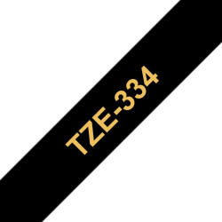 Кассета с лентой для печати наклеек золотистым на черном фоне Brother (8 м х 12 мм), TZE334