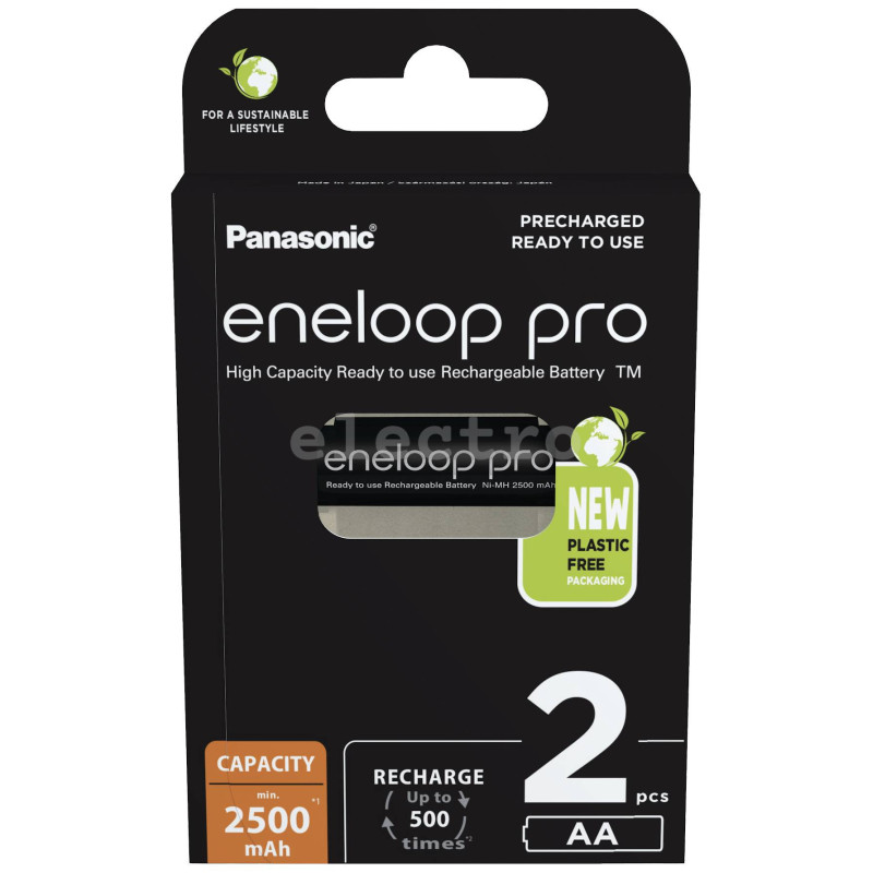 Аккумуляторные батарейки PANASONIC Eneloop Pro AA, 2500 мАч, 2 шт.