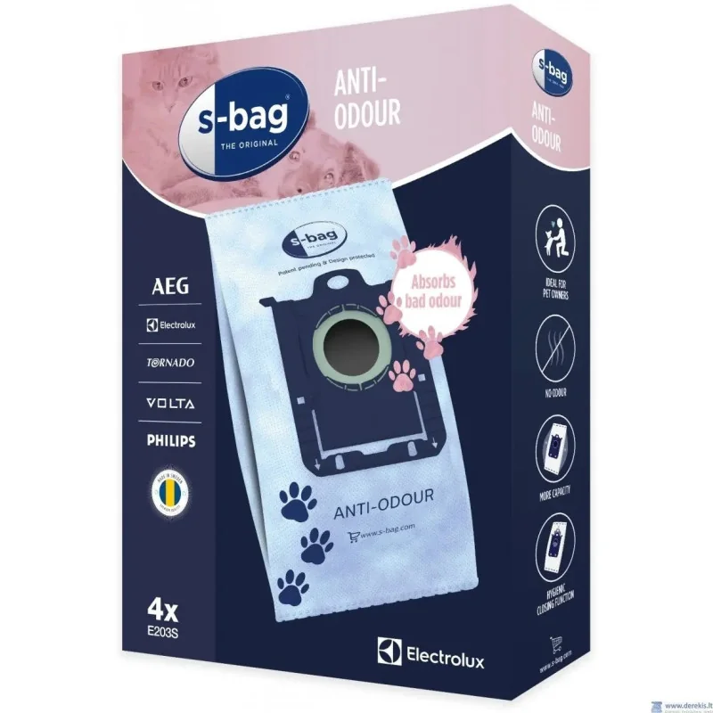Пылесборники S-BAG Electrolux E203S, Pets, Anti-Odour, 4 шт.