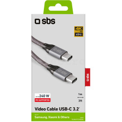 Кабель USB-C - USB-C, 240 Вт, 1 м, серый, TECABLETCCVIDEOW