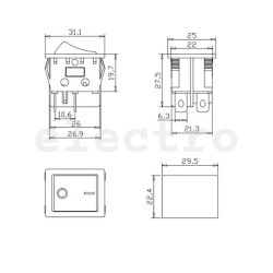 Переключатель клавишный, ON-OFF, 4 pin, 10A 250VAC, R906/G