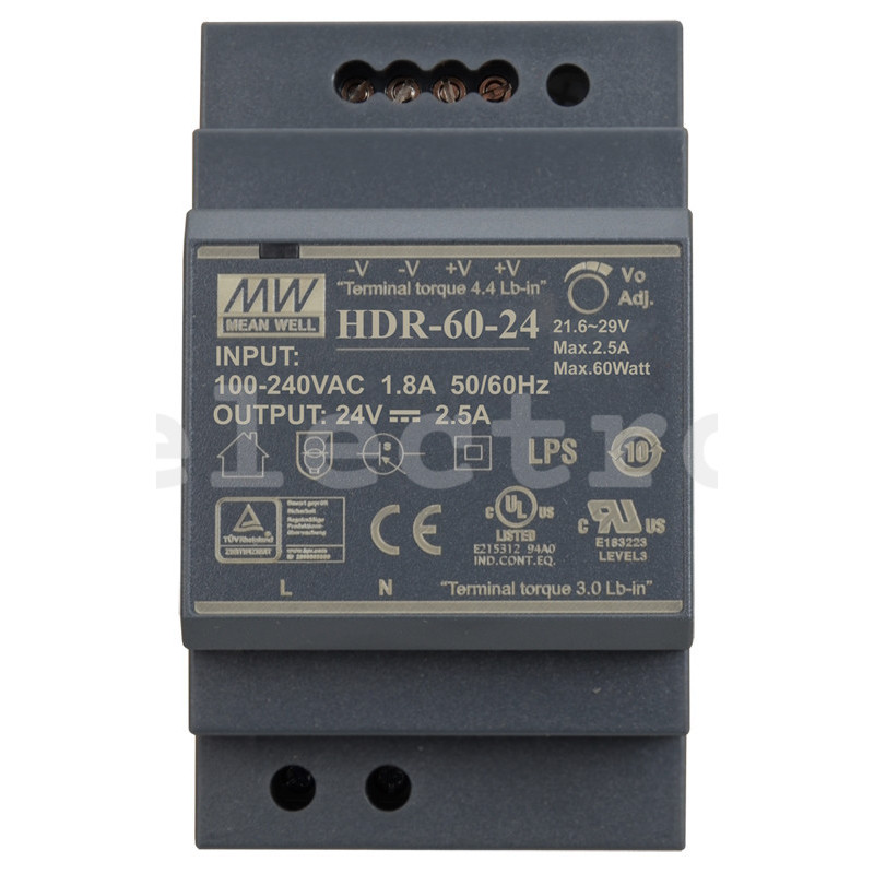 Блок питания, 24V, 2,5A, 60Вт, для DIN-рейки