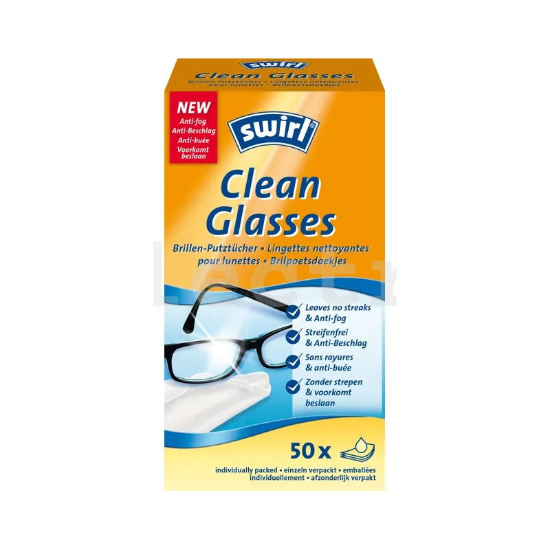 Салфетки для очистки очков, 50 шт, Swirl Clean Glasses, CLEANGLASSES50