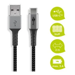 Кабель USB-A/ USB-C, 3A, 2 m, 60 Вт, серый, 49297
