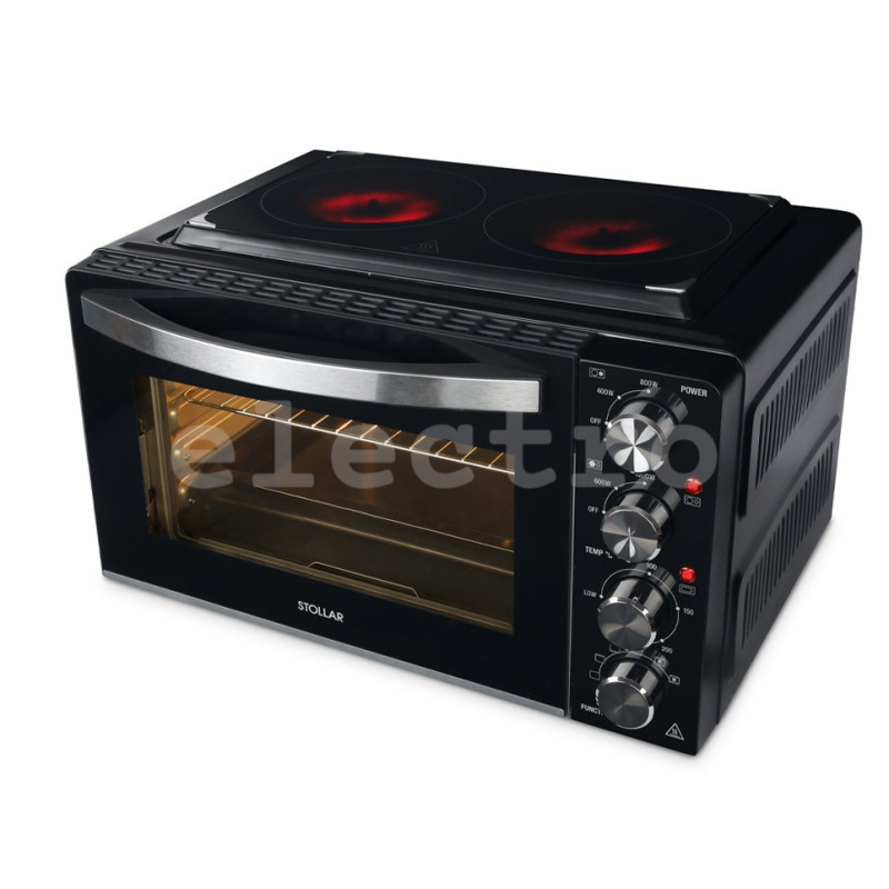 Мини-духовка с двумя конфорками Stollar, 40 л, 3100 Вт, черный, STO740