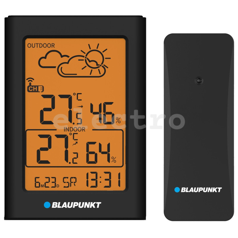 Mетеостанция/ термометр Blaupunkt WS15BK с беспроводным датчиком, черная