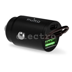 Автомобильное зарядное устройство Puro Mini, USB-A, USB-C, 30 Вт, черный, FCMCHUSBAC30WBLK