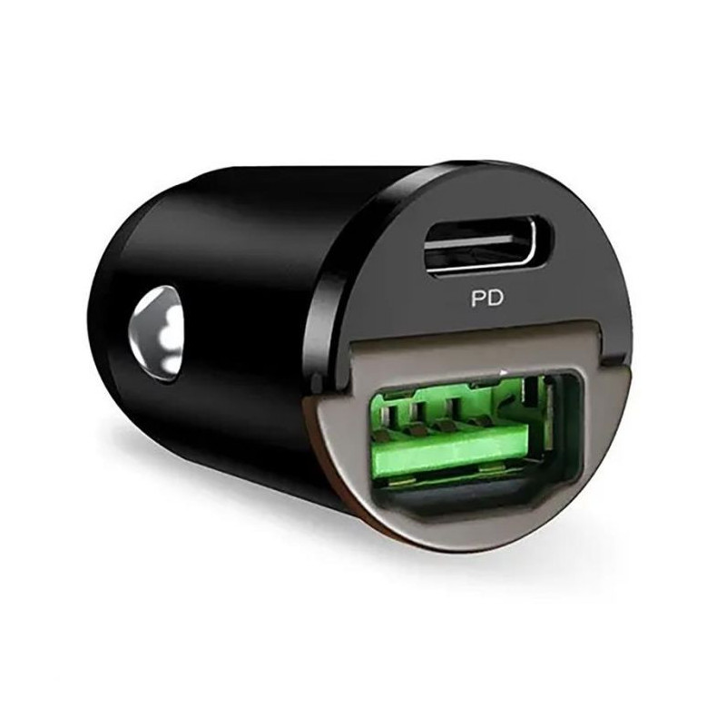 Autolaadija Puro Mini, USB-A, USB-C, 30 W, must, FCMCHUSBAC30WBLK