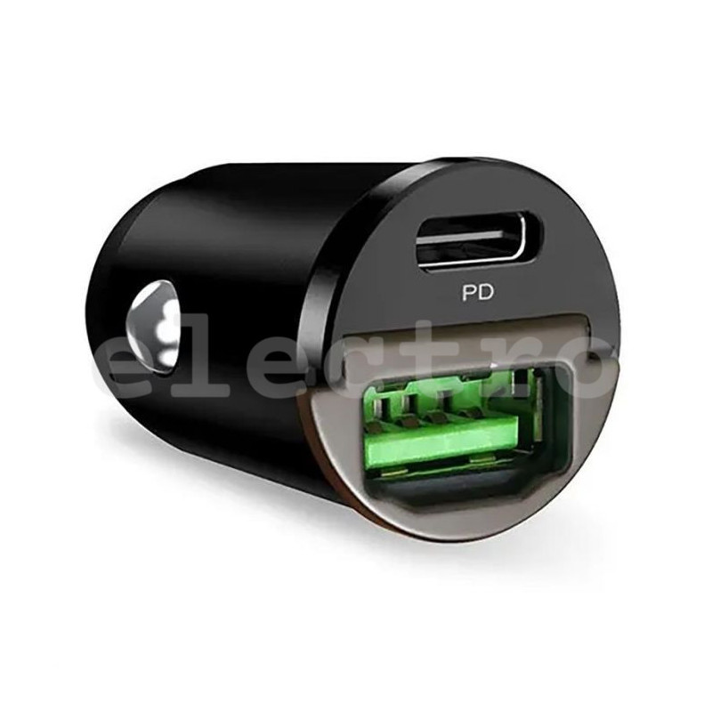 Автомобильное зарядное устройство Puro Mini, USB-A, USB-C, 30 Вт, черный, FCMCHUSBAC30WBLK
