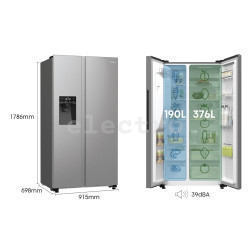 No Frost SBS Холодильник, Hisense, диспенсер для воды и льда, 566 л, высота 179 см, черная сталь, RS5P535NTFE