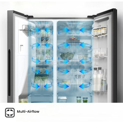 No Frost SBS Холодильник, Hisense, диспенсер для воды и льда, 566 л, высота 179 см, черная сталь, RS5P535NTFE